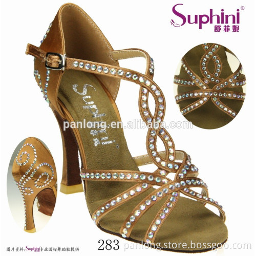 good quality crystal stone T-strap ladies latin salsa dance shoes